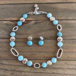 Brighton Silver Plated Aqua Faceted Stone Necklace & Matching Earrings EUC